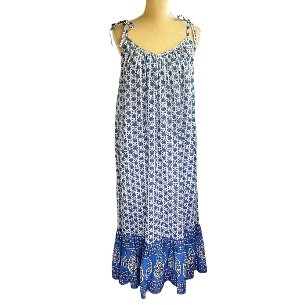 Emerson Fry India Collection Heritage Blue Flowers Sundress Maxi Dress XS/S - Picture 2 of 10